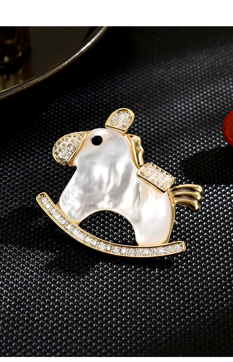 新款创意梦幻旋转木马胸针天然贝母高档百搭可爱开衫毛衣胸花别针详情16