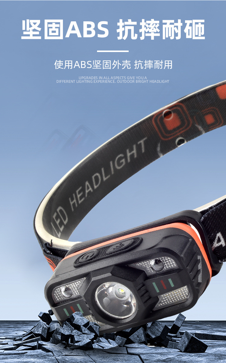 Cross-border LED outdoor strong bald light strip, COB rechargeable headlamp, cycling night fishing, running light, white and red dual-light pic 11