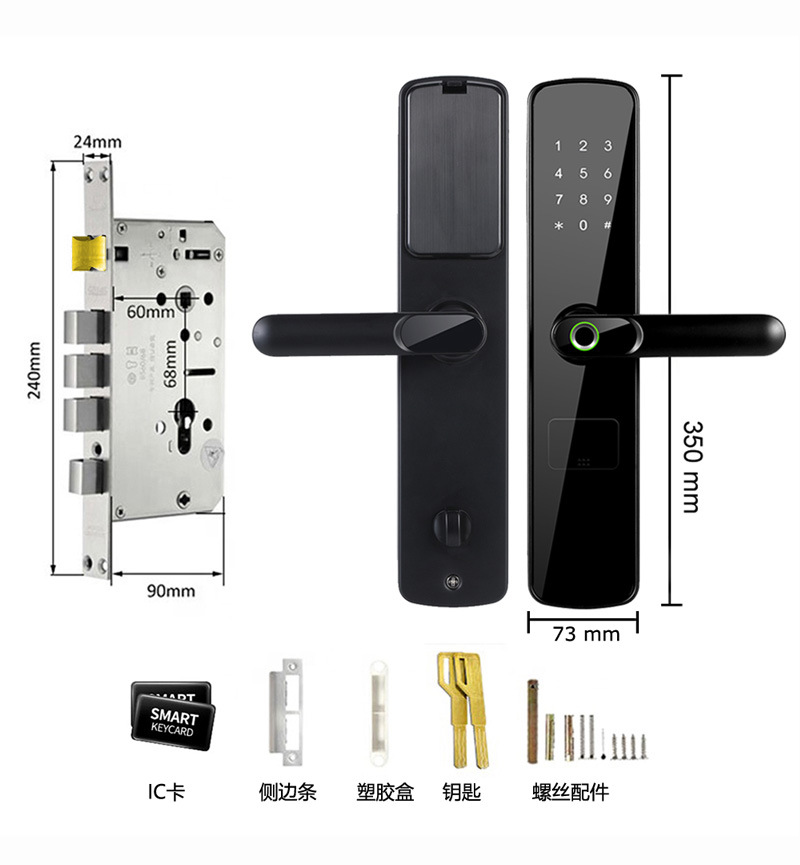 Tongtong Lock, black smart door lock, facial recognition, fingerprint, digital keyboard, green sensing ring handle pic 7