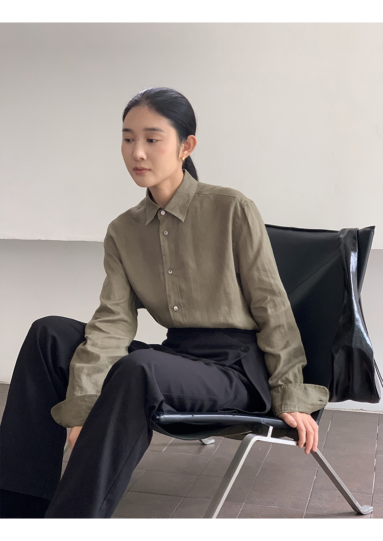 clean 慵懒舒适亚麻衬衣女2025十三行春季新款韩版时装衬衫 52271详情40
