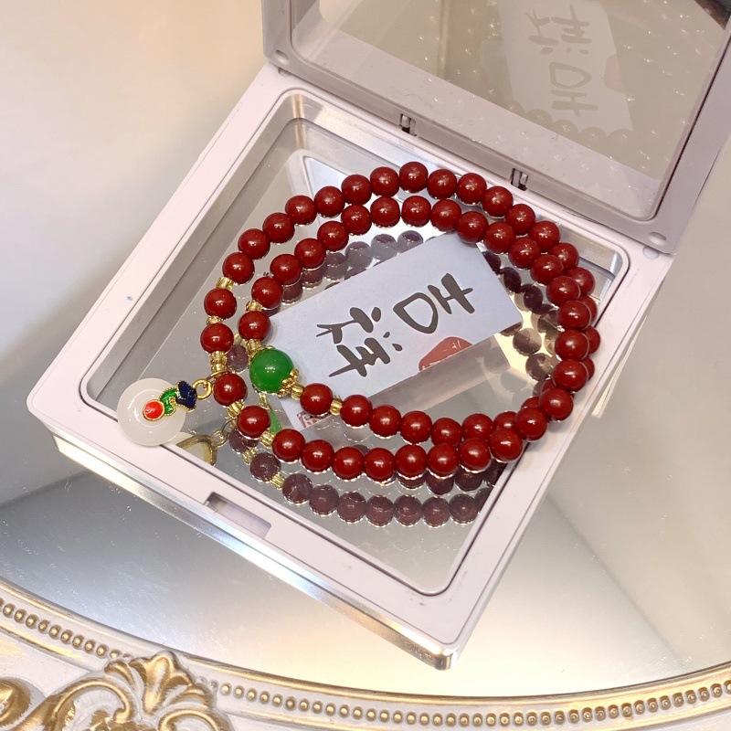 新中式仿朱砂手链批发双层串珠叠带手串小红书爆款文创热销详情7