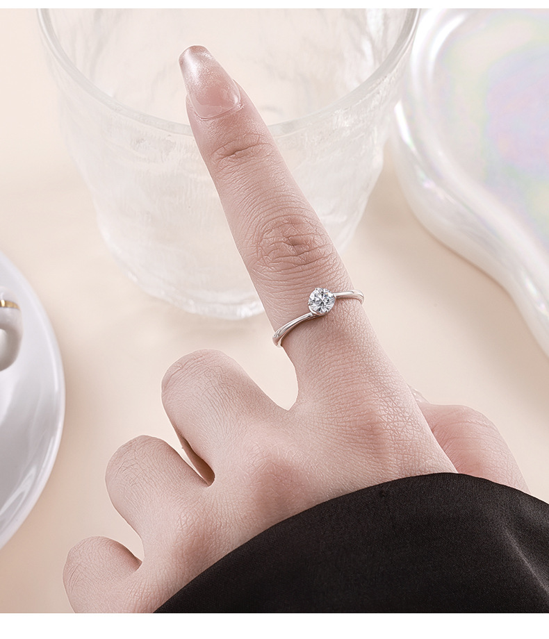 S925 silver armband ring Moissanite loose cuff, simple and versatile four-prong ring jewelry, live stream in stock wholesale pic 6