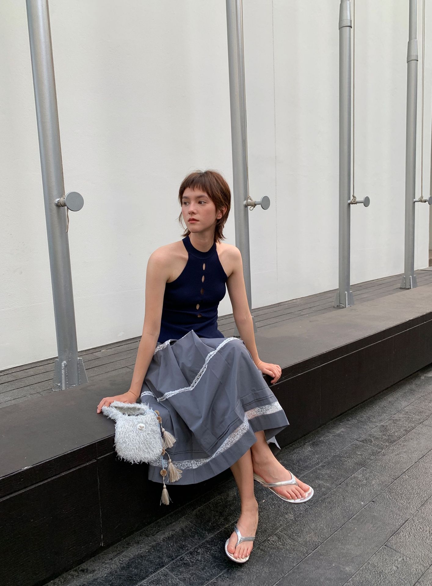 UNITY MODE Sweet and cool Tencel cut-out stand-up collar vest for summer girls, slimming and form-fitting sweater pic 12