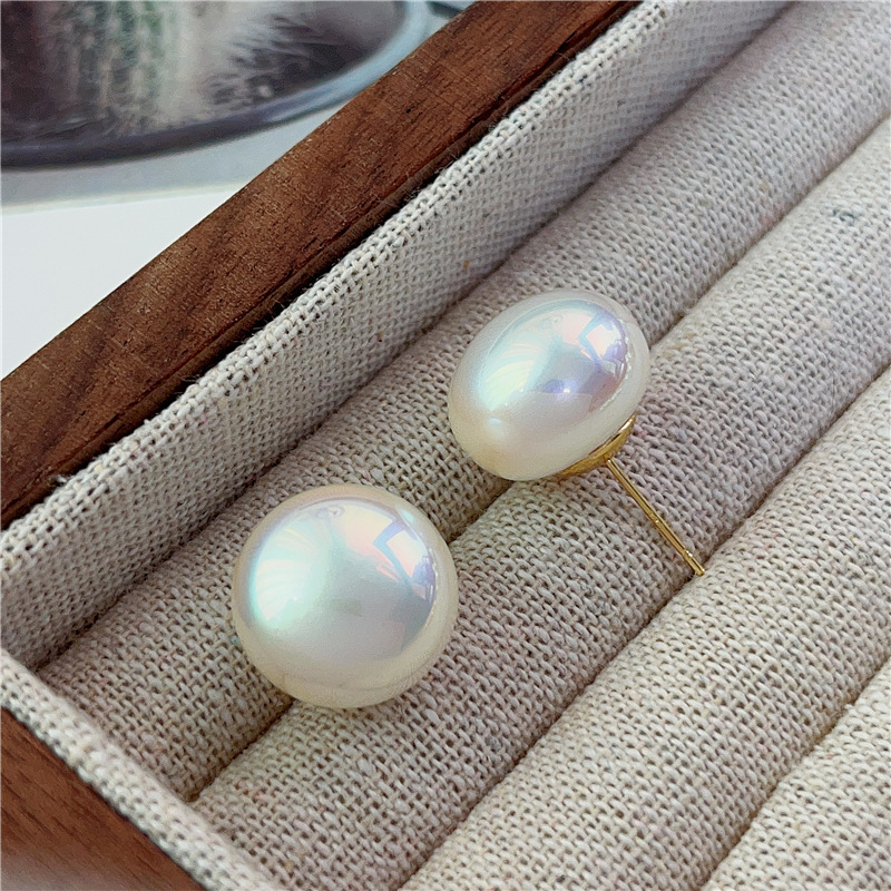 925 Silver Needle Steamed Bun Pearl ear studs for ear piercing, high-end light luxury style earrings, niche and versatile ear clips and earrings pic 15