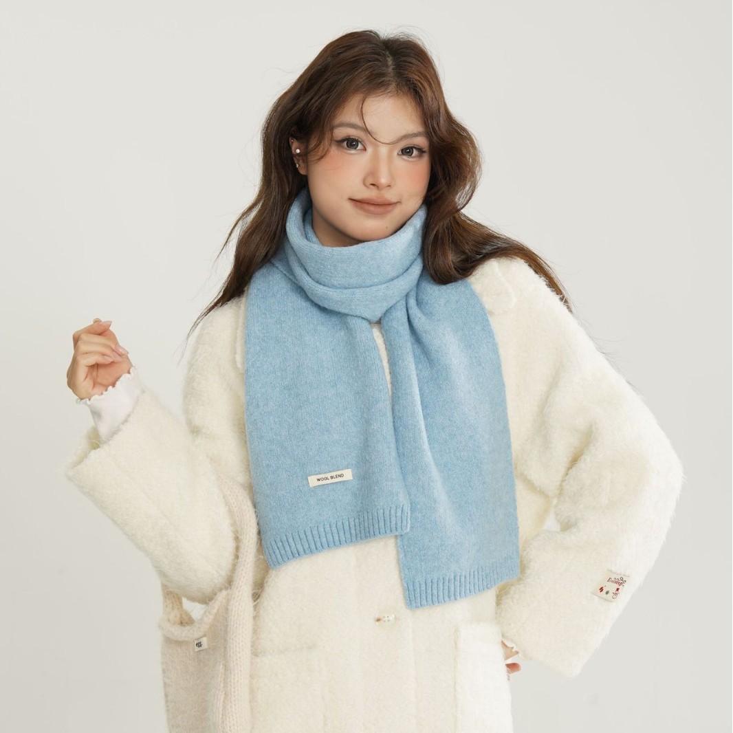 Solid-color wool blend scarf for women, autumn and winter, knitted woolen, warm, Korean-style, versatile, fashionable, fresh and sweet neck pic 17
