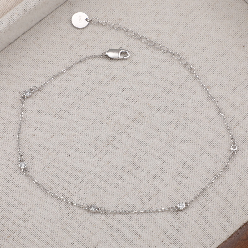 S925 Silver Elegant geometric round diamond anklet 2024 new summer accessory: Simple and versatile Zircon foot accessory for women pic 10