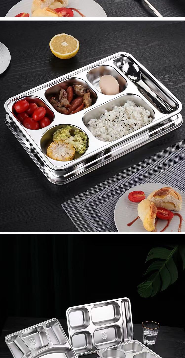 食品级304不锈钢餐盘成人食堂快餐盘儿童学生饭盘四五格分格餐盘详情11