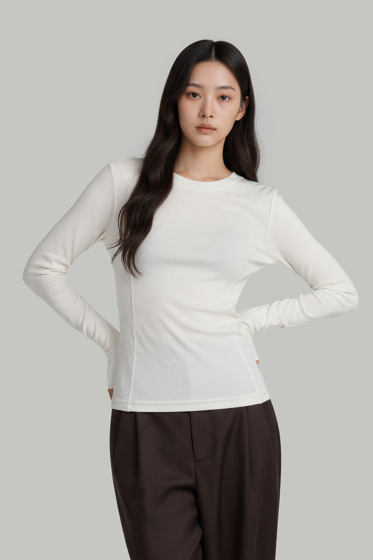 teeshe slimming Merino wool base shirt for women to look slimmer in autumn and winter, round-neck T-shirt with long sleeves, casual and versatile pic 1