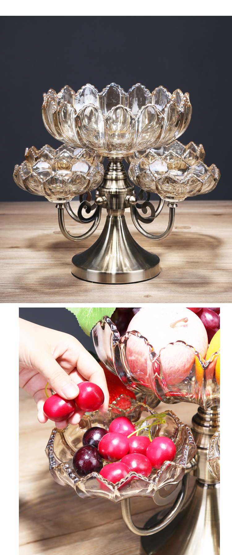欧式轻奢水晶玻璃水果盘多层旋转客厅茶几家用双层分格零食糖果盘详情5