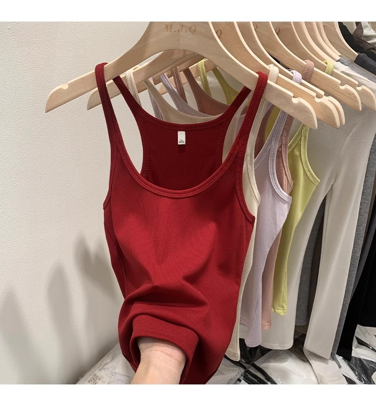 一件代发甜辣U领红色吊带女春夏修身螺纹内搭上衣美式细肩带背心详情27