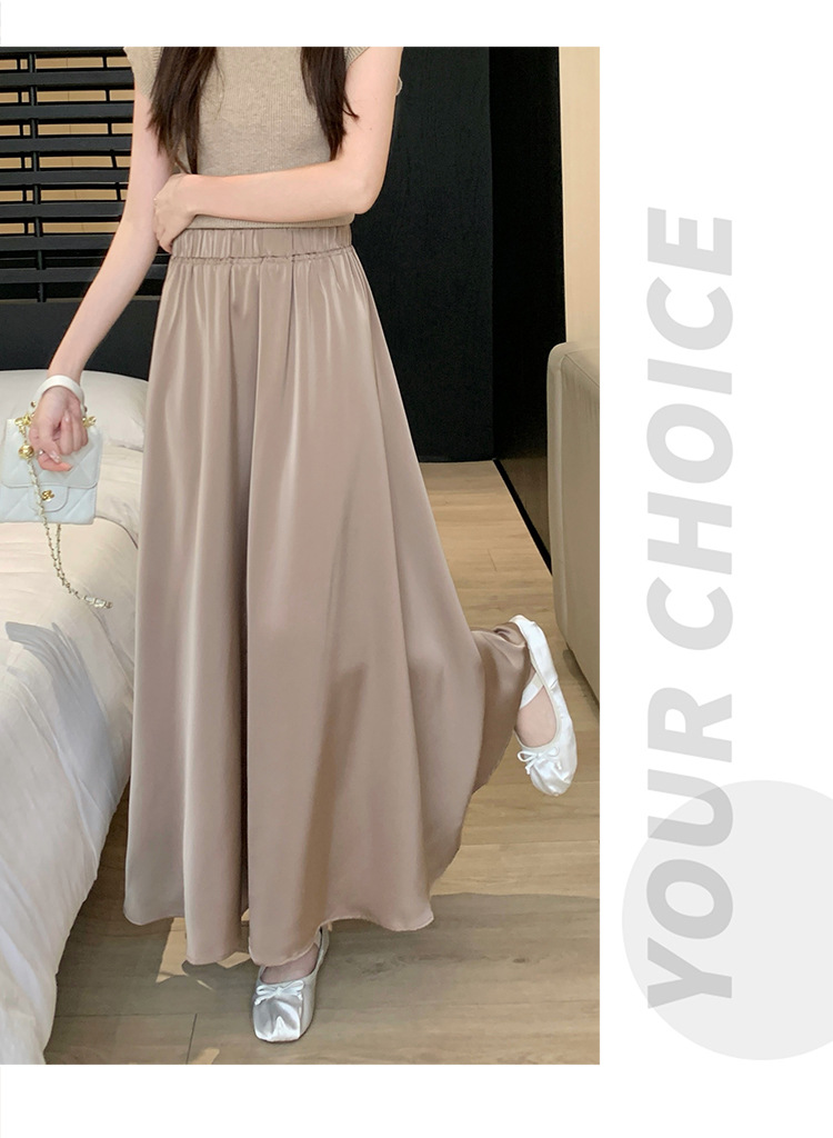 French acetate satin half skirt for women 2024 Spring/Summer pleated long skirt with elastic and tight waist, A-line large swing umbrella skirt pic 19