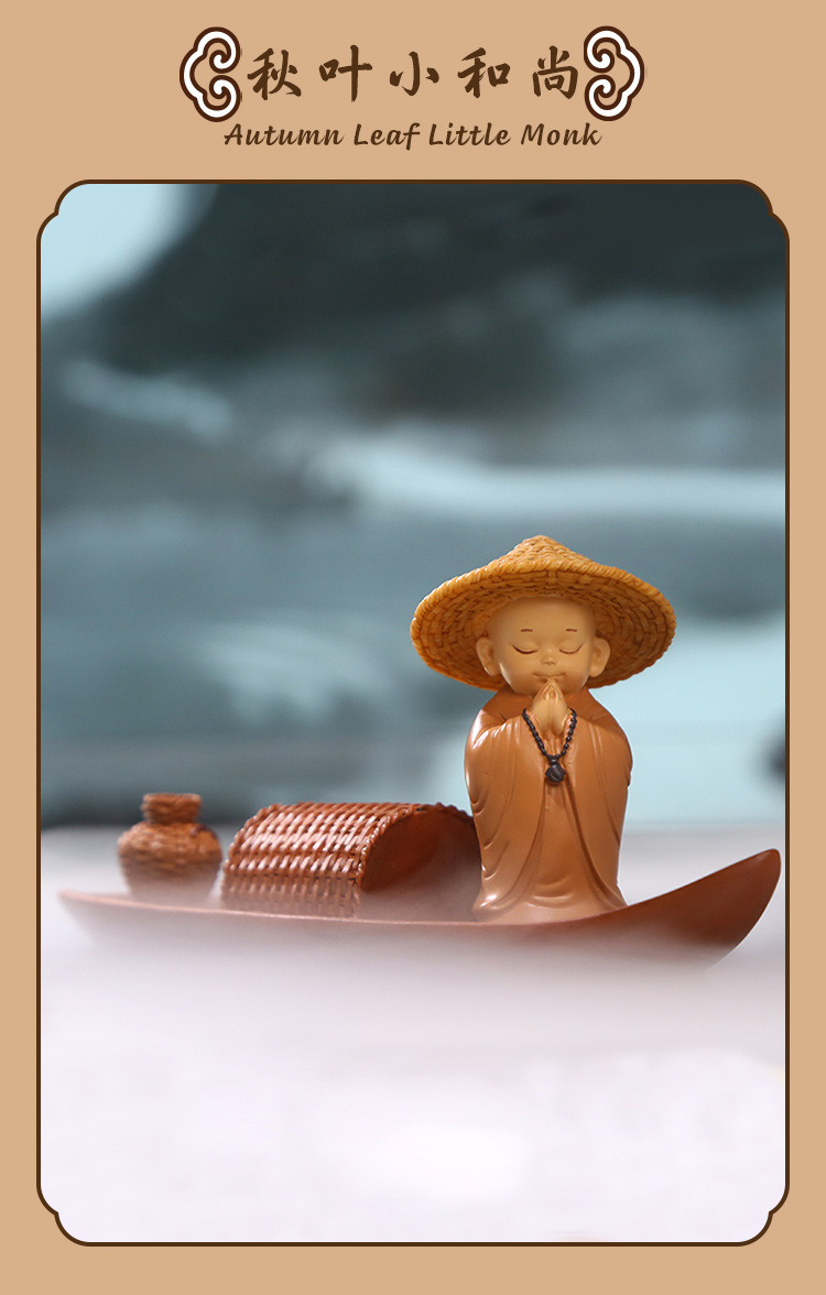 创意卡通小和尚线香摆件桌面办公装饰摆件中式渡船设计树脂工艺品详情6
