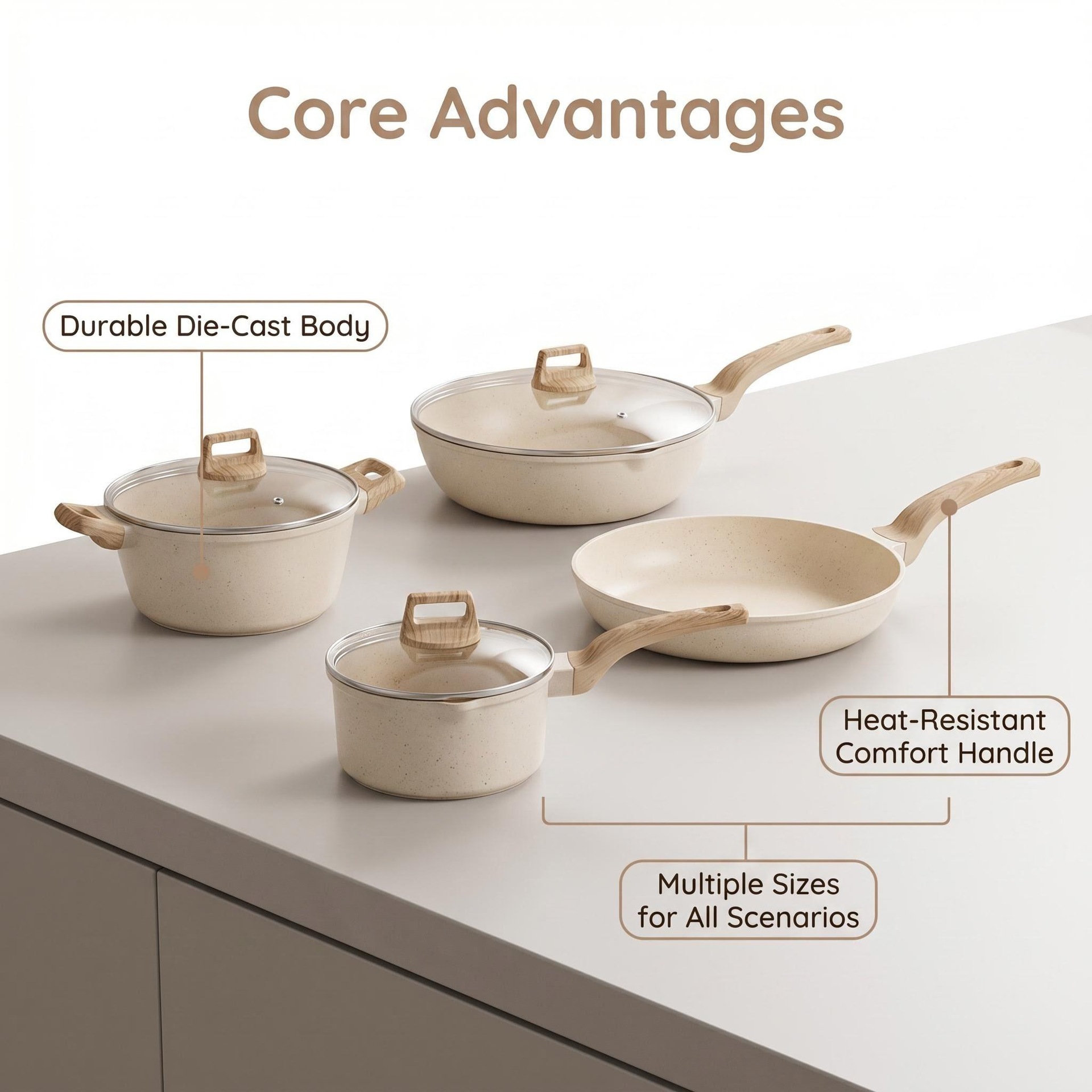 Frying pan set, tourmaline non-stick set, granite cookware, non-stick five-piece set, wok, soup pot, small milk pot pic 1