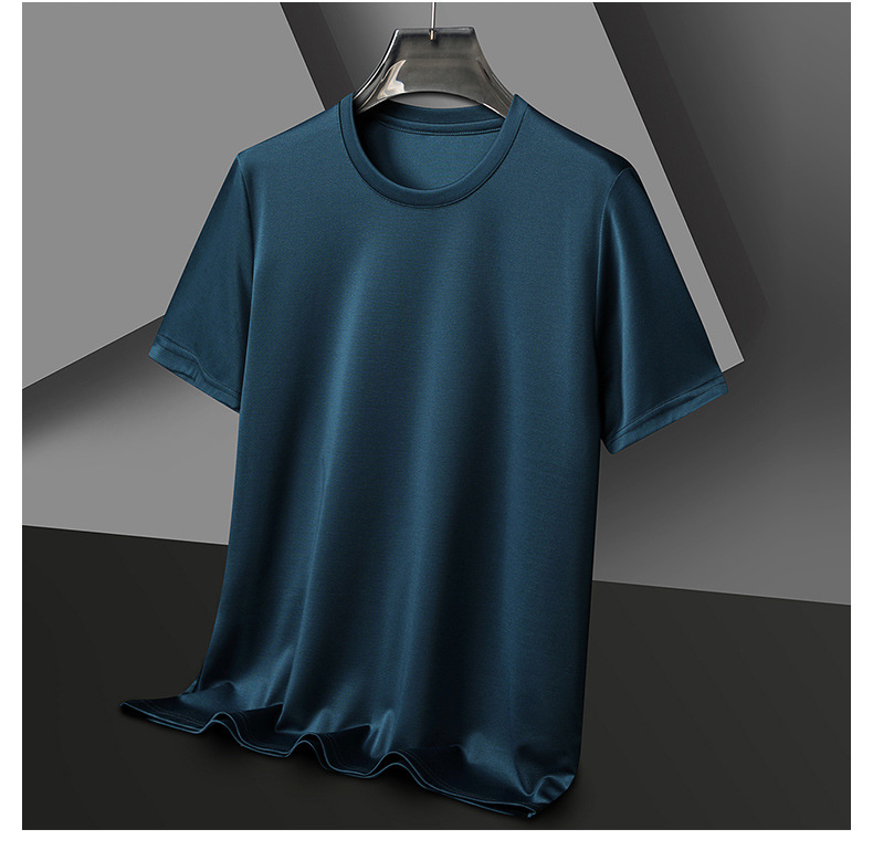 2024夏季新款桑蚕丝男士短袖纯色休闲中年薄款透气体恤男t恤批发详情15
