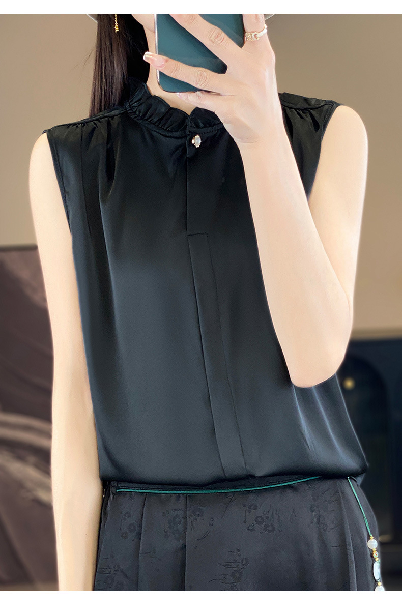 木耳边无袖缎面衬衫背心女立领薄气质衬衫女上衣背心内搭无袖T恤详情25