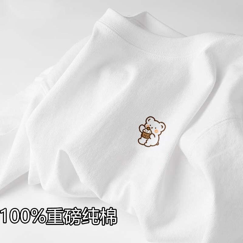 新疆纯棉短袖t恤男女同款清新简约白色打底衫ins夏季宽松半袖体恤详情9