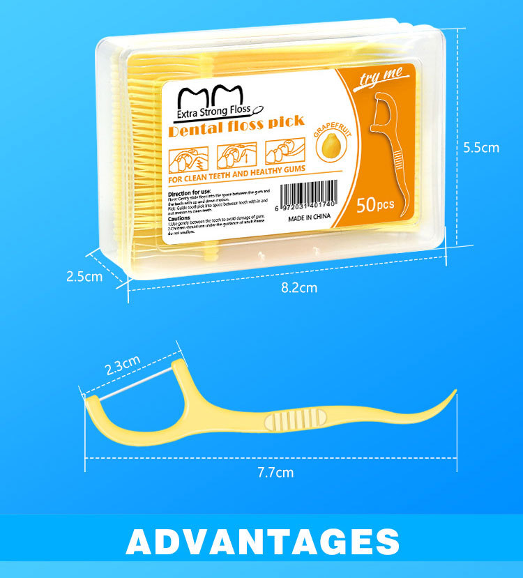 Cross-border foreign trade dental floss manufacturer wholesale ultra-fine dental floss, fruit-flavored box set of 50 dental floss picks, disposable toothpicks pic 5