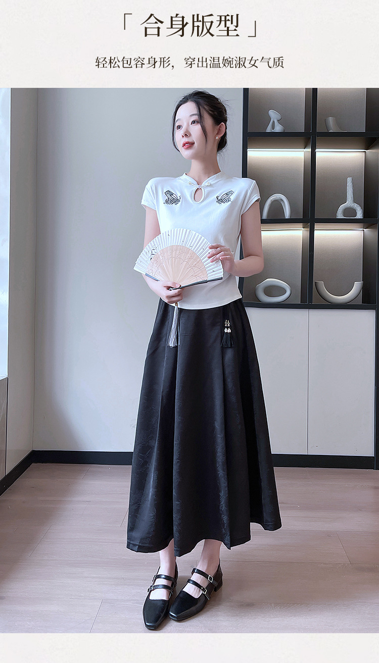 New Chinese-style satin skirt for women in spring and summer, gentle, high-waisted, slimming, large swing, retro jacquard, Chinese-style horse face skirt, Chinese trend pic 9