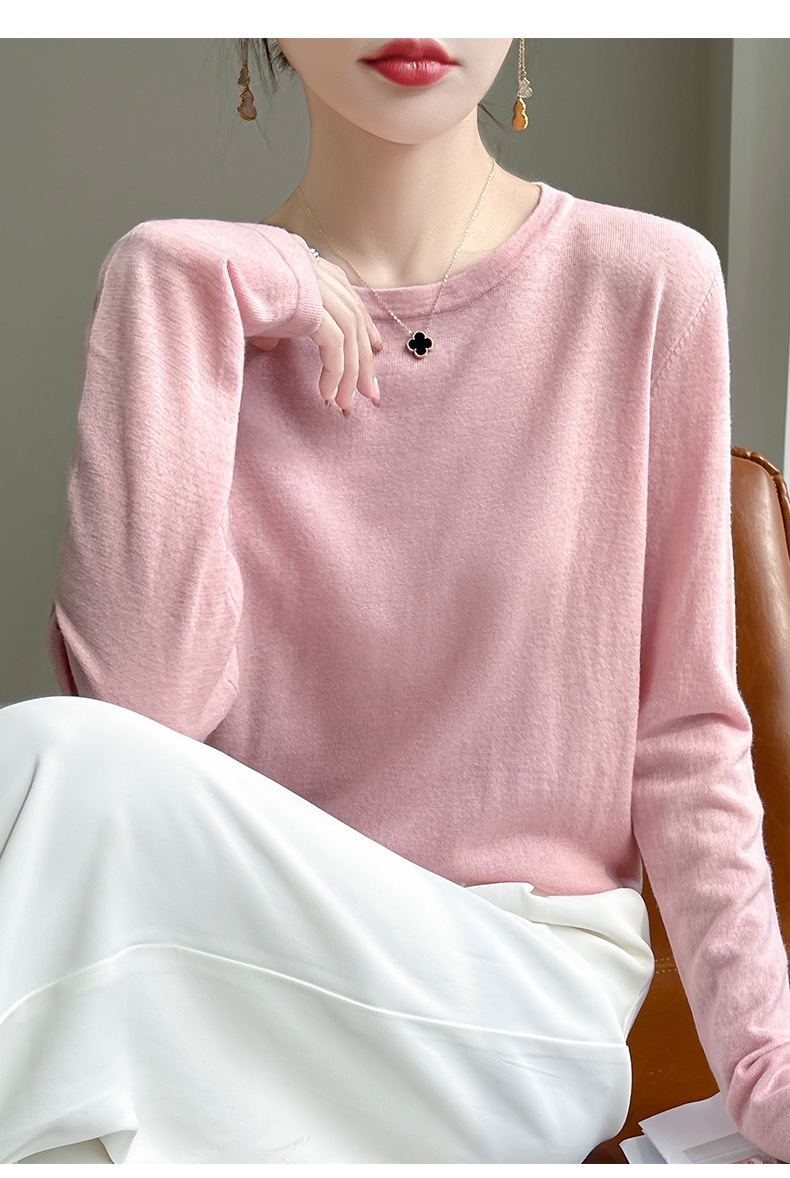 A fine-spun fine wool knitted sweater for women with a round neck, thin spring loose long-sleeved mulberry silk T-shirt, paired with a base layer top pic 14