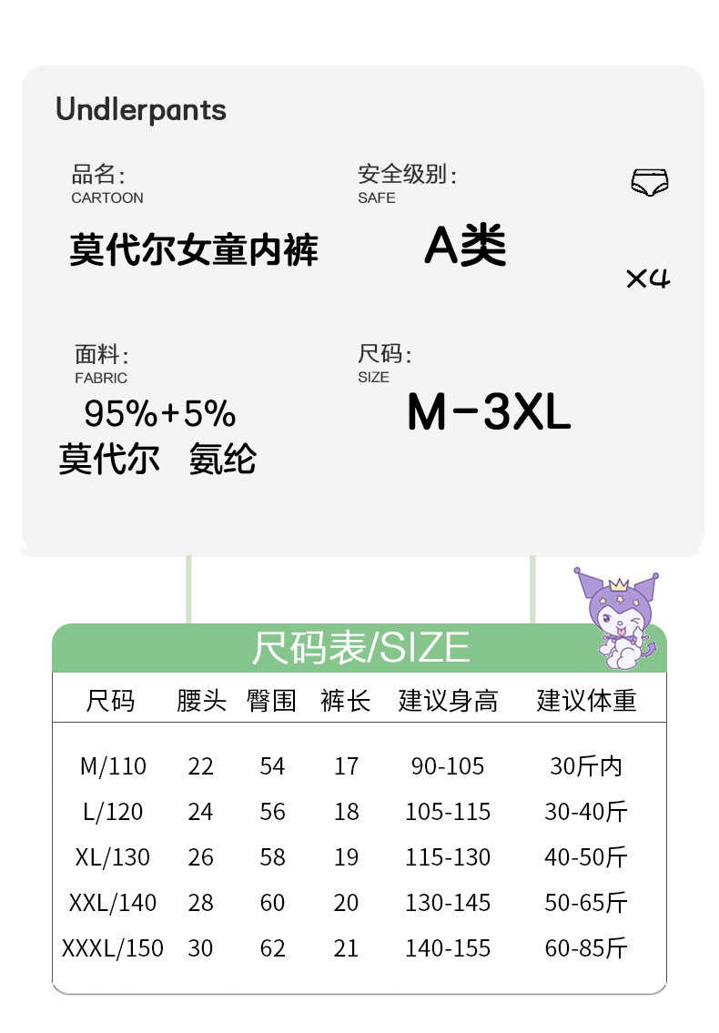 莫代尔女童内裤平角透气柔软儿童内裤女宝宝小女孩中大童不夹屁屁详情3