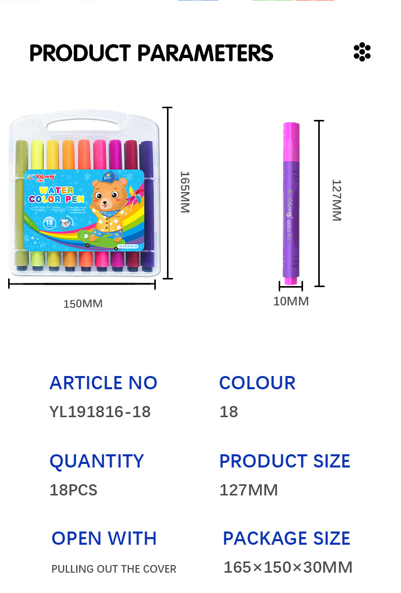 Yalong Cross-border 18-color triangular Pole Watercolor Pen Artistic Coloring Fiber Tip Watercolor Pen Set Stationery Products pic 7