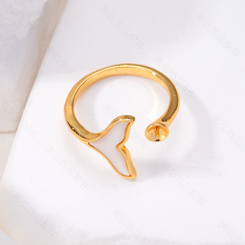 Pearl ring, earneedle pendant, micro-inlaid three-piece set, hollow setting, beauty fish tail, oil-dripping, crushed shell, retro DIY, light luxury pic 8