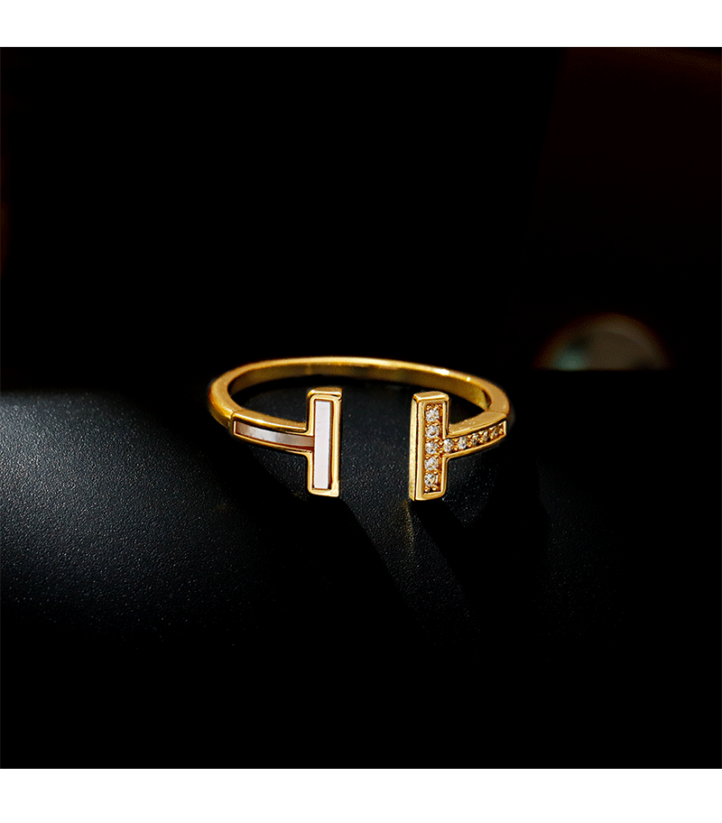 Hyacinth diseño único ligero apertura de lujo baga blanca diamante anillo de anillos aleación de cobre chapado en oro 18K shake bang modelo influencers pareja borracho pic 2