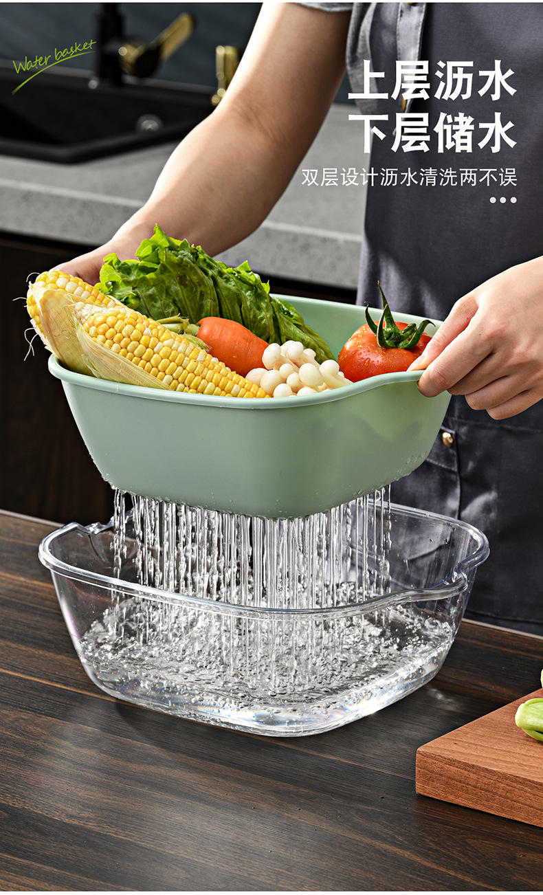 双层洗菜盆沥水篮水果盘客厅家用六件套厨房洗水果篮子淘菜篓子详情6