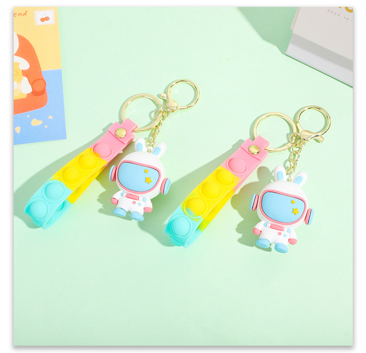 PVC soft rubber keychain, small pendant, doll wholesale, car key chain, hanging decoration, space rabbit cartoon keychain pic 14