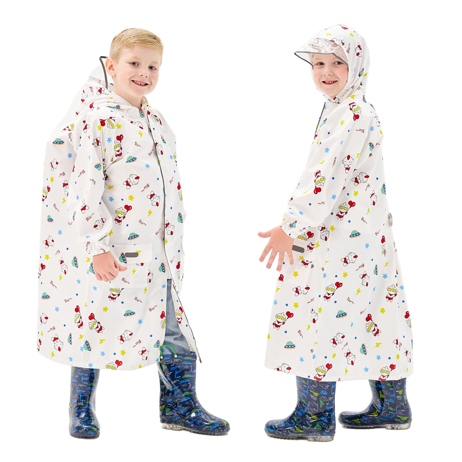 高品质库洛萌奥特儿童雨衣长款书包位大帽檐雨衣中小童雨披强防水详情12