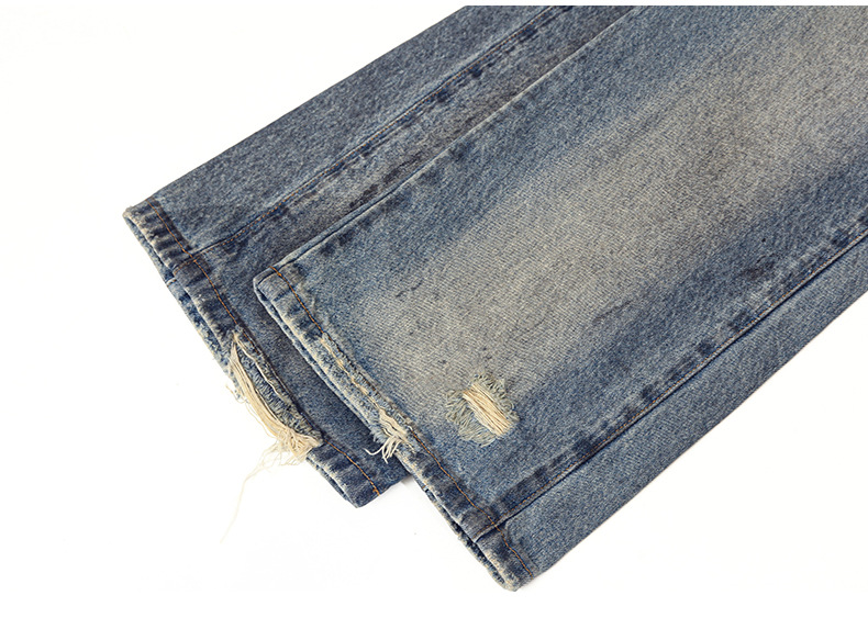 American retro high street washed distressed distressed distressed jeans for men and women, vintage loose straight-leg casual trousers pic 9