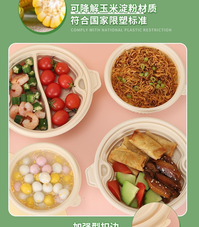 一次性餐盒可降解外卖圆形打包盒食品级碗方形饭盒工厂供应链详情5