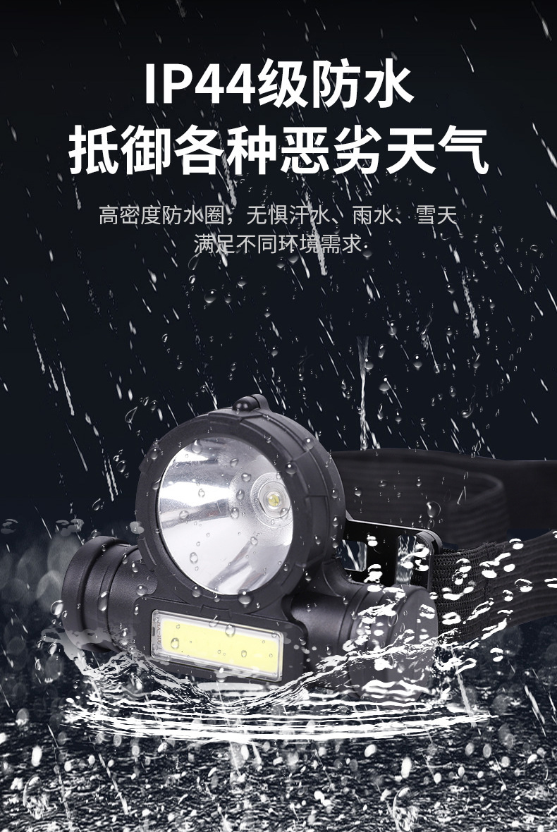 Cross-border outdoor C0B charging head-mounted flashlight led fishing waterproof charging headlamp long Battery life strong light lithium battery pic 3