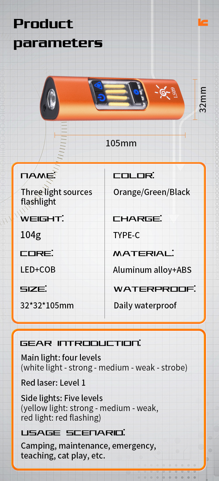 2026 New EDC Mini Multi-source Flashlight with Magnetic Laser Red Light Warning Tool Lamp TYPE-C Charge pic 27