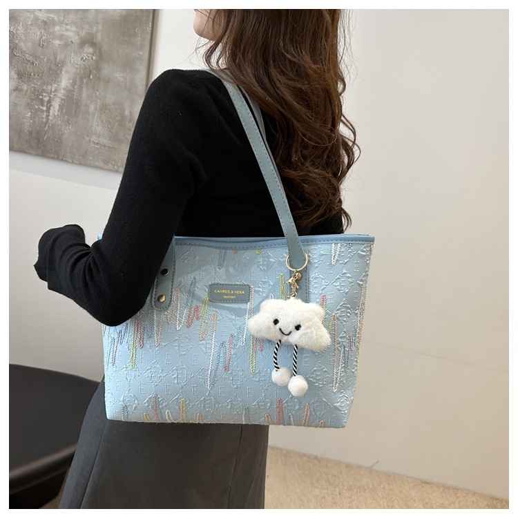 学生上课布袋包包女2024新款单肩腋下包条纹大容量通勤休闲托特包详情16