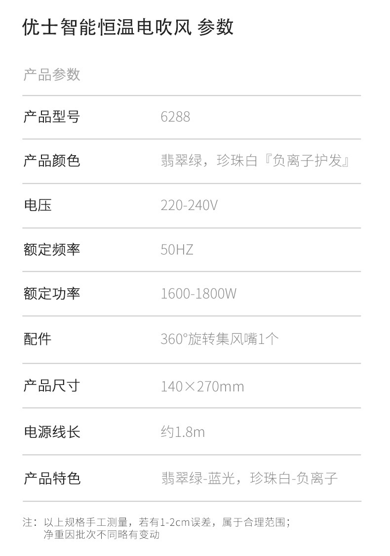 Youshi hair dryer, home dormitory blue Light negative ion Hair dryer, High-power hair care, quick-drying, internet-famous electric hair dryer pic 23