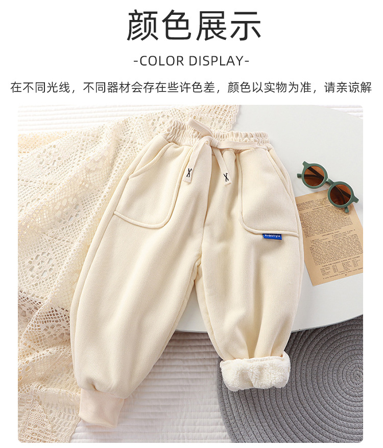 儿童加绒裤子冬季新款特厚欧棉绒中大男童女童灯芯绒长裤一件代发详情10