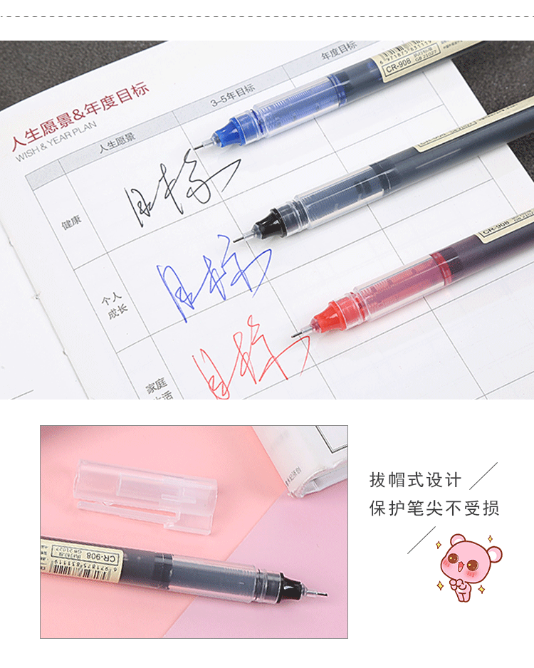 Straight liquid black stationery notebook pen, student exam signature pen, 0.5mm colored syringe gel pen pic 5