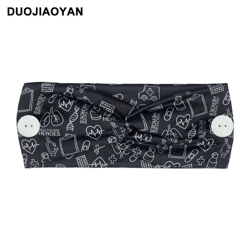 New European and American medical headband, anti-strangling button mask, headscarf, cross stretch printed wide tie headband, medical headscarf pic 31