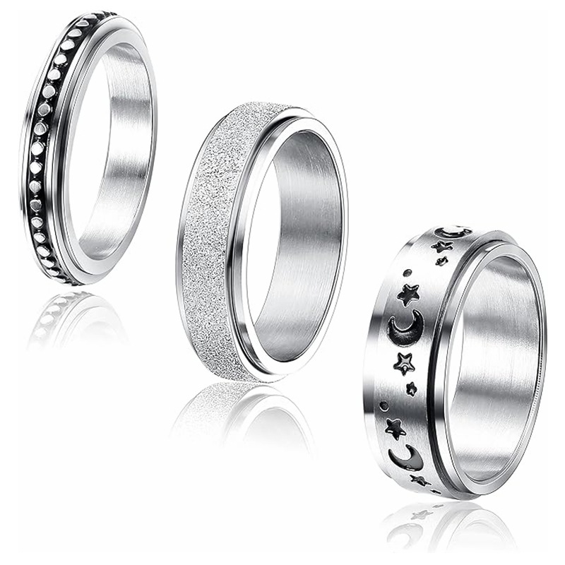 Cross-border European and American stress-relieving rings, hip-hop rotating rings, simple and retro titanium steel star and moon rings, fashionable wholesale for men and women pic 8