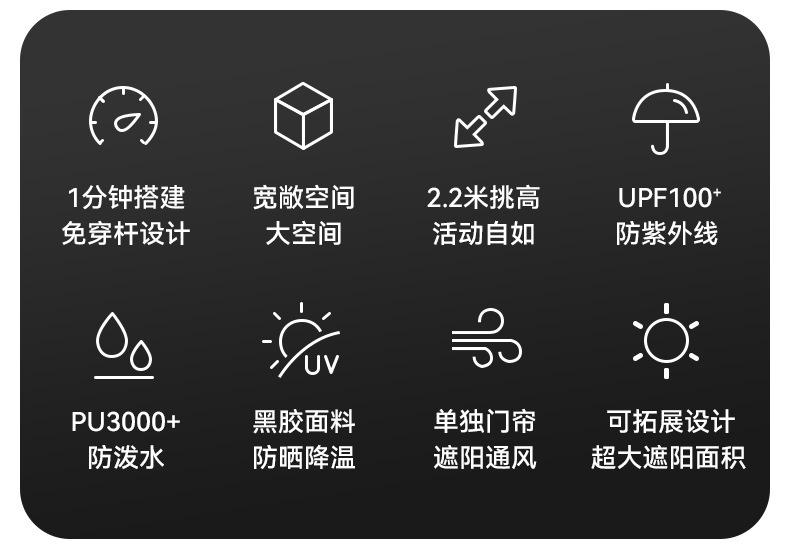 Blackdog黑狗速开天幕户外露营免搭建黑胶防晒穹顶车边帐篷遮阳棚详情2