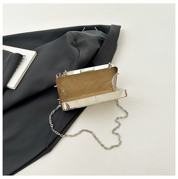 晚宴包金属2024夏季新款盒子女包链条单肩斜挎包褶皱跨镜女手机包详情107