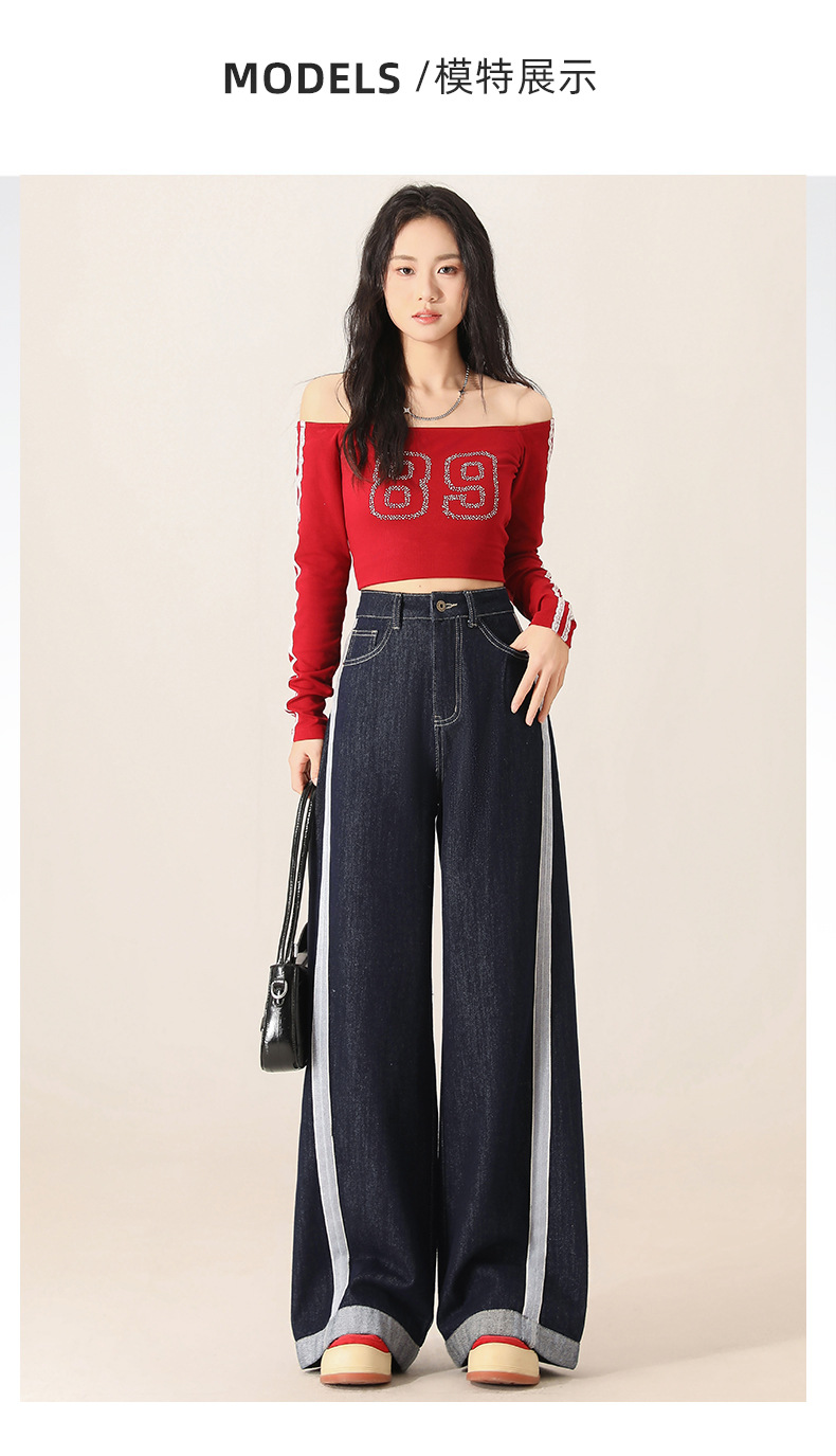 Denim wide-leg jeans for women, Spring 2025 new style, color-blocking and patchwork high-waisted loose straight-leg floor-length pants pic 20
