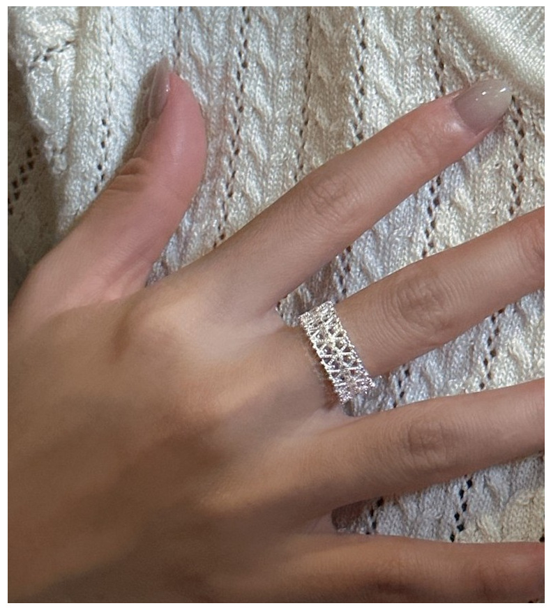 S925纯银韩版小众设计感花纹蕾丝戒指韩国风简约时尚指环复古指环详情5