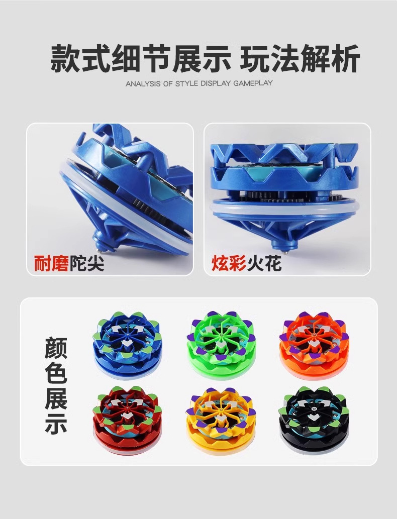 新款手持烟花陀螺会冒火的发光旋转爆旋陀螺对战解压玩具儿童男孩详情2