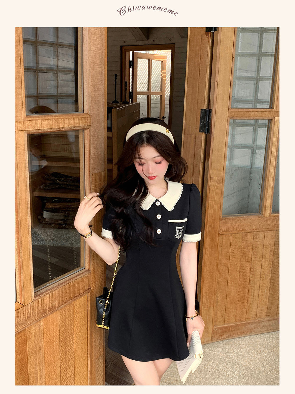夏季新款设计感时尚POLO领短袖连衣裙女修身显瘦A子裙赫本风短裙详情9