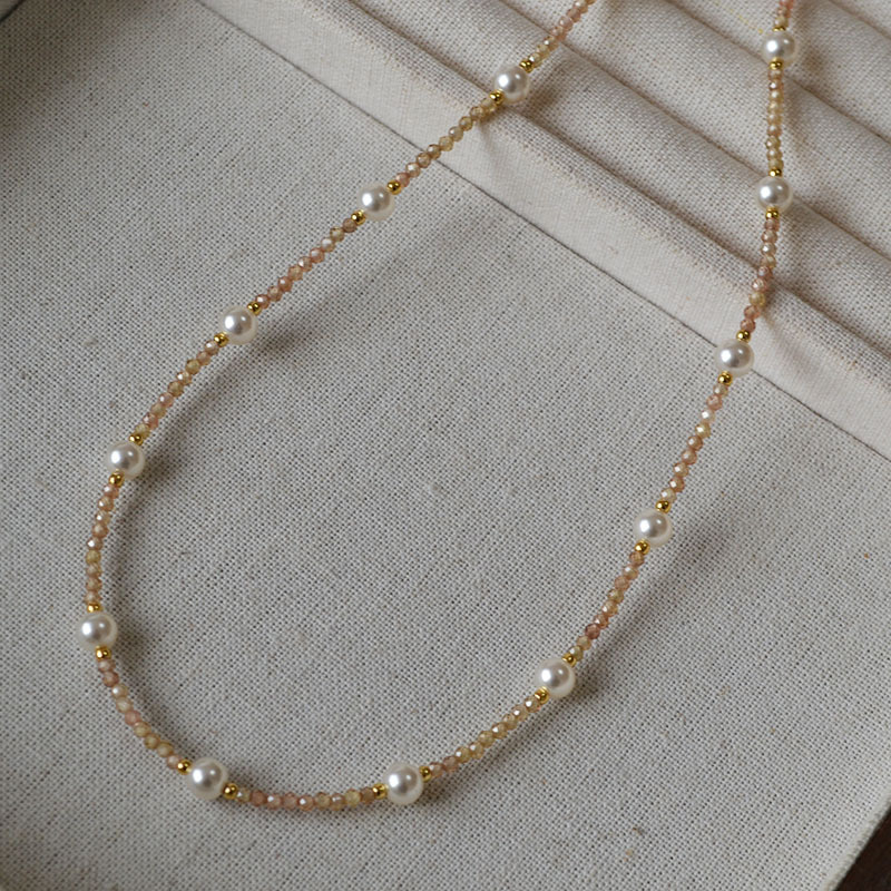 日韩小众设计闪亮彩色锆石满天星珍珠清新甜美高级感项链锁骨链女详情15