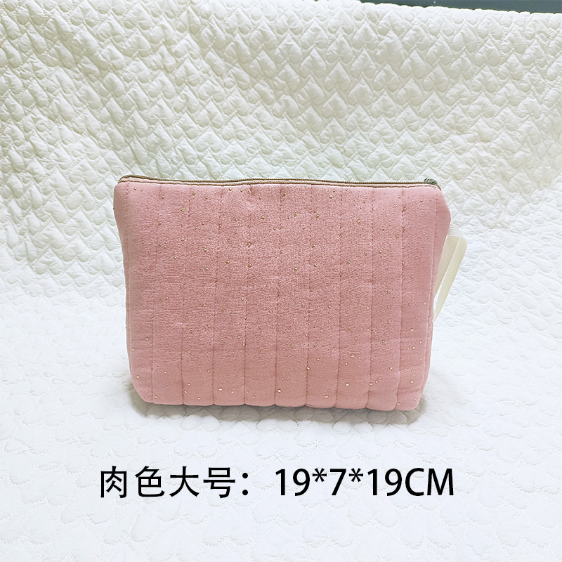 跨境新款两件套字母化妆包时尚清新收纳袋绗缝条纹洗漱包旅行包包详情16