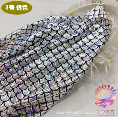 镭射四面高弹鱼鳞布牛奶丝氨纶烫金面料美人鱼裙舞台服装装饰布详情16