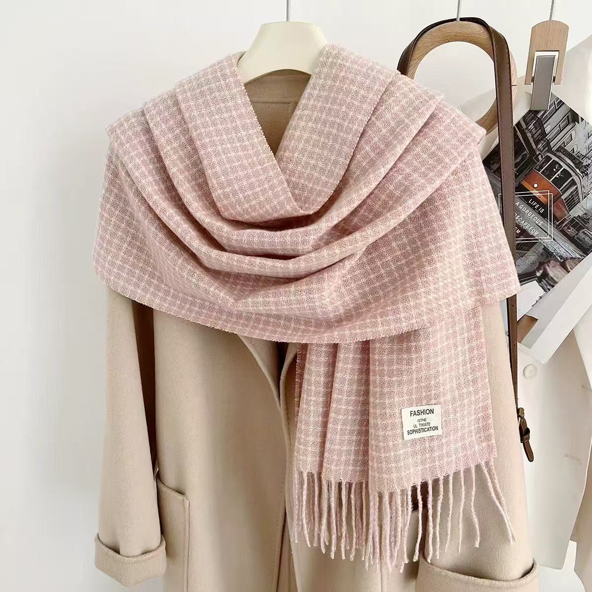 新款秋冬格子多色流苏韩系高级感保暖护颈围脖时尚气质百搭披围巾详情4